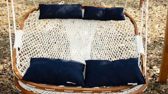 Double Seat Headrest Cushion Footrest Rope Net Porch Swing Hammock 