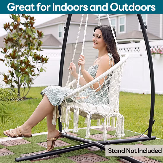 Cotton Rope Hammock Chair with Macrame, Swing Chair, Garden Swing, Hammock Hanging Chair with Tassel, Nest Swing, Basket Swing