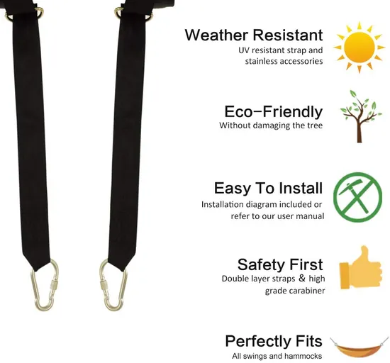 Swing Accessories Black Solid Swing Hanging Straps 